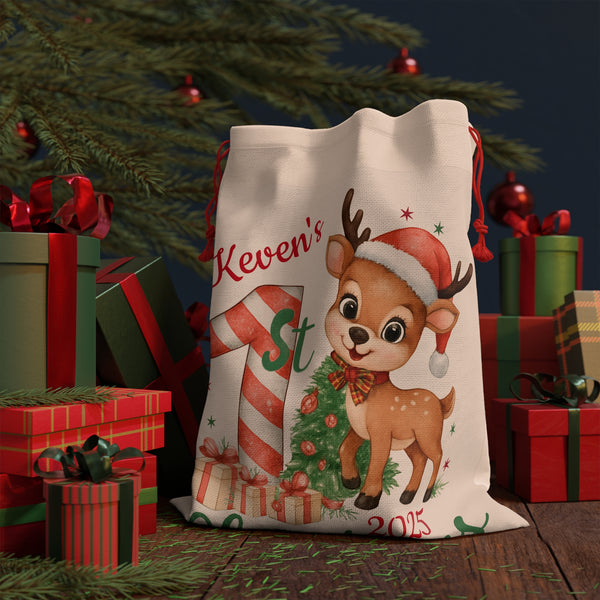 Baby's 1st Christmas Presents Sack Personalized Xmas Gift Large Sack Kids Custom Name Xmas Tote Baby's 1st Christmas Bag Multiples Gift Sack