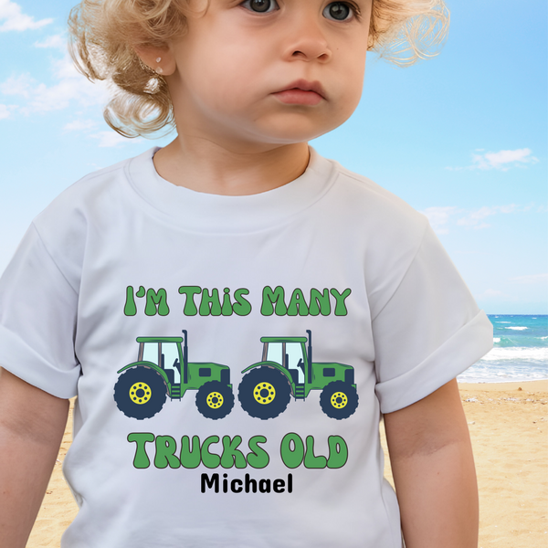 Green Tractors 2nd Birthday Shirt, Toddler Boy Two Trucks Birthday Shirt, Tractors Theme Birthday Tee Personalized Bday Shirt Farm Truck Tee
