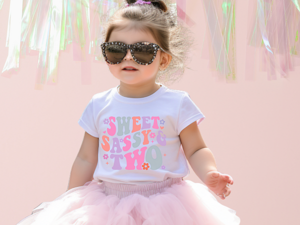 2nd Birthday Girl Shirt Custom Name Tshirt Toddler Bday Shirt Girl Second Birthday Tee Sweet Sassy Two Retro Bday Party Outfit 2nd Bday Gift