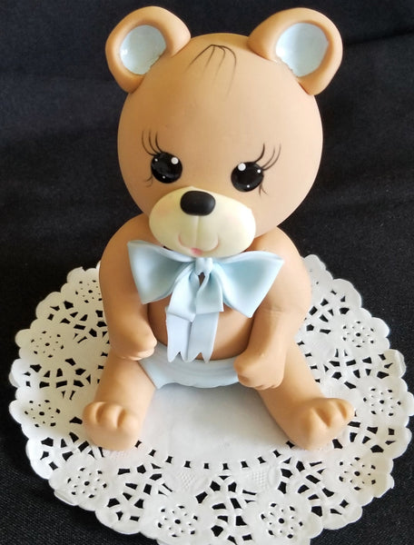 Bear Cake Topper Birthday Baby Shower Cake Decoration with Pink or Blue Details