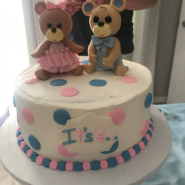 Bear Cake Topper Birthday Baby Shower Cake Decoration with Pink or Blue Details