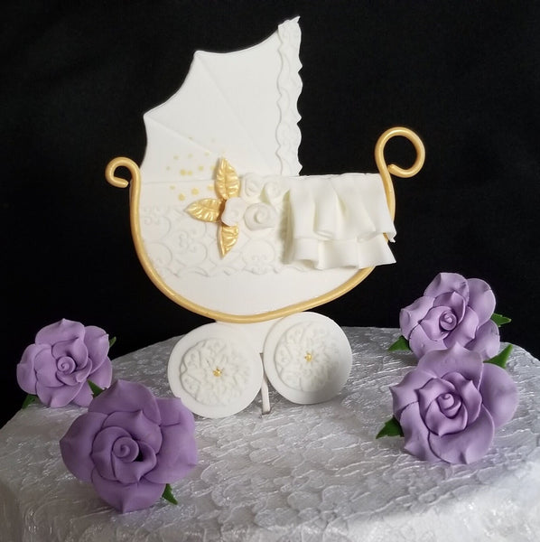 Baby Shower Cake Topper, Baby Carriage Cake Decoration in Pink White and Blue