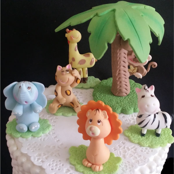 Jungle Safari Cake Toppers Jungle Animals And Palm Cake Decoration Zoo Centerpieces - Cake Toppers Boutique