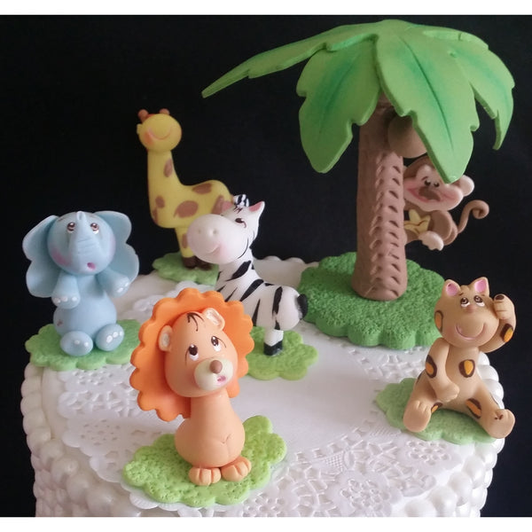 Jungle Safari Cake Toppers Jungle Animals And Palm Cake Decoration Zoo Centerpieces - Cake Toppers Boutique