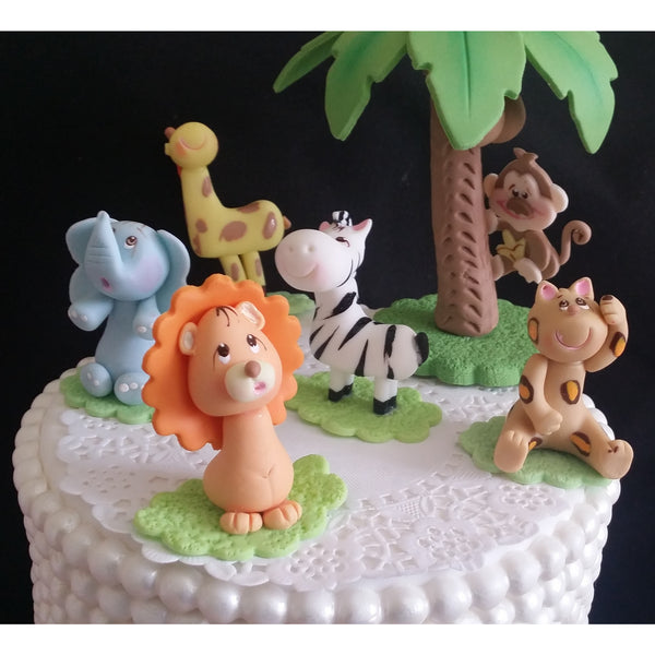 Jungle Safari Cake Toppers Jungle Animals And Palm Cake Decoration Zoo Centerpieces - Cake Toppers Boutique