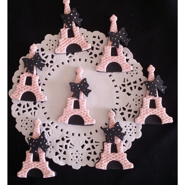 Eiffel Tower Cupcake Topper Paris Pink and Black Eiffel Towers Figurines 12pcs - Cake Toppers Boutique