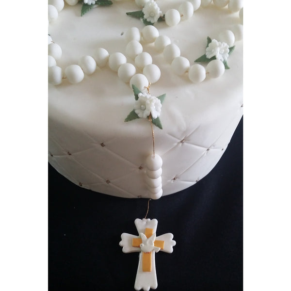 White and Gold Rosary Cake Topper First Communion & Baptism Rosary Cake Decoration & Keepsake - Cake Toppers Boutique