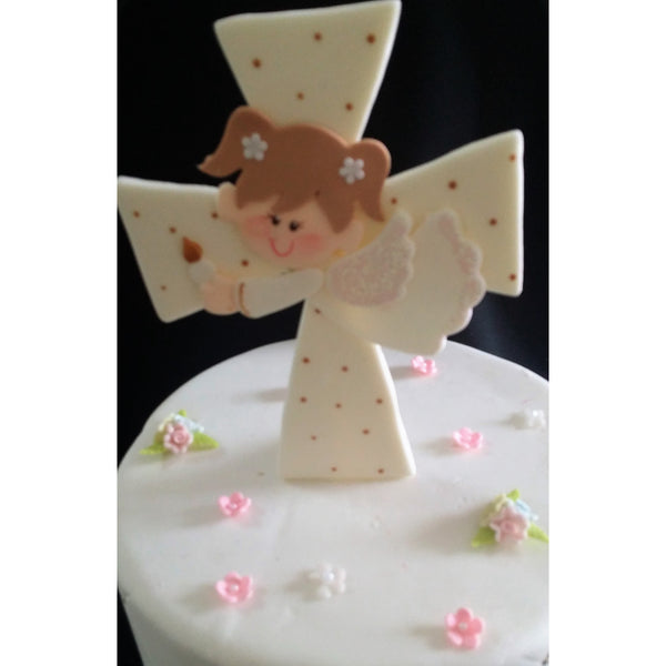 Angel On Cross Cake Topper White Cross Cake Decorations Girl or Boy Baptism Cake Topper - Cake Toppers Boutique