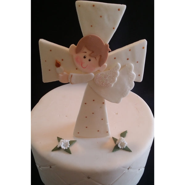 Angel On Cross Cake Topper White Cross Cake Decorations Girl or Boy Baptism Cake Topper - Cake Toppers Boutique