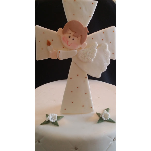 Angel On Cross Cake Topper White Cross Cake Decorations Girl or Boy Baptism Cake Topper - Cake Toppers Boutique