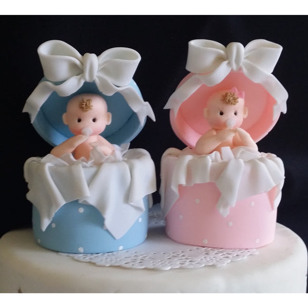 Baby Shower Cake Topper Baby in a Surprise Box Pink or Blue Cake Decorations - Cake Toppers Boutique