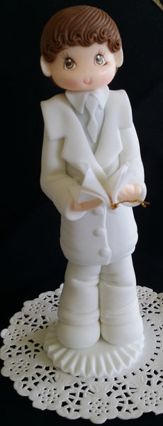 Girl or Boy First Communion Cake Topper Girl with Rosary & Purse Boy with Bibble In White Gowns - Cake Toppers Boutique