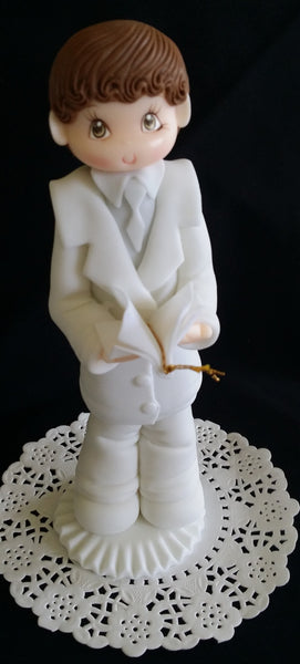 Girl or Boy First Communion Cake Topper Girl with Rosary & Purse Boy with Bibble In White Gowns - Cake Toppers Boutique