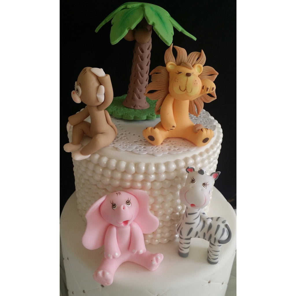 Girls Jungle Cake Decoration Pink Safari Animals Cake Topper Girls Safari Birthday Decoration - Cake Toppers Boutique