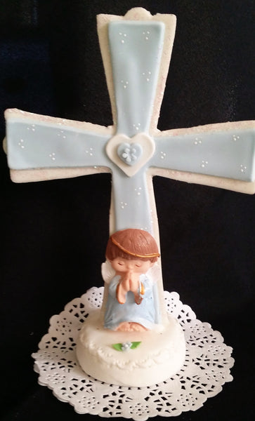 Cross Cake Topper Baptism Cake Decoration Communion Cross in White Pink or Blue - Cake Toppers Boutique