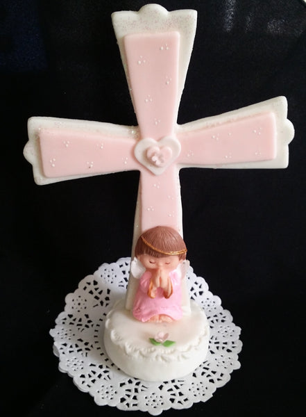 Cross Cake Topper Baptism Cake Decoration Communion Cross in White Pink or Blue - Cake Toppers Boutique