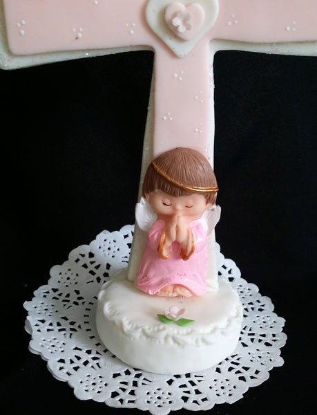 Cross Cake Topper Baptism Cake Decoration Communion Cross in White Pink or Blue - Cake Toppers Boutique