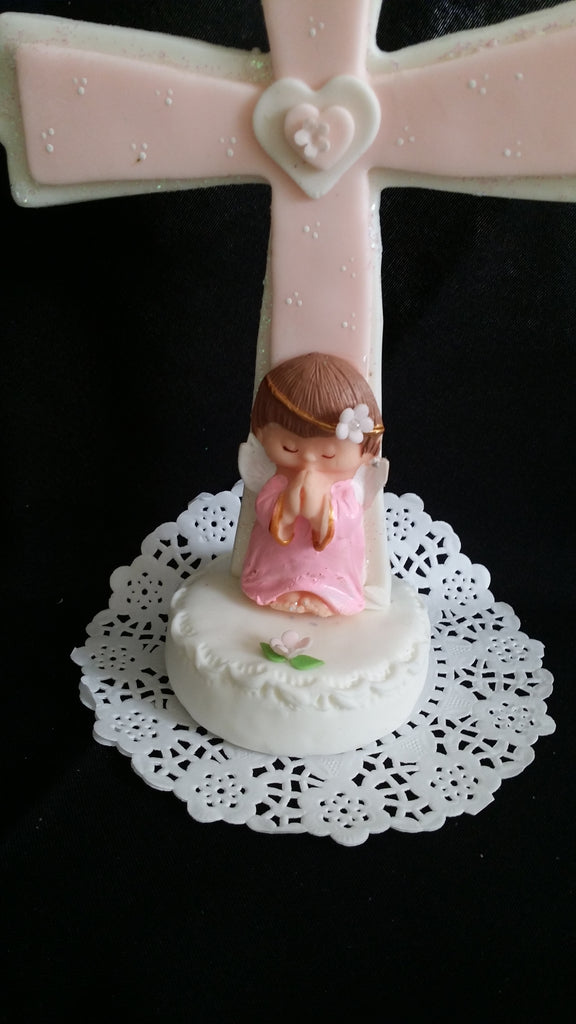Cross Cake Topper Baptism Cake Decoration Communion Cross in White Pink or Blue - Cake Toppers Boutique
