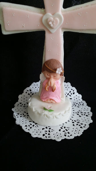Cross Cake Topper Baptism Cake Decoration Communion Cross in White Pink or Blue - Cake Toppers Boutique