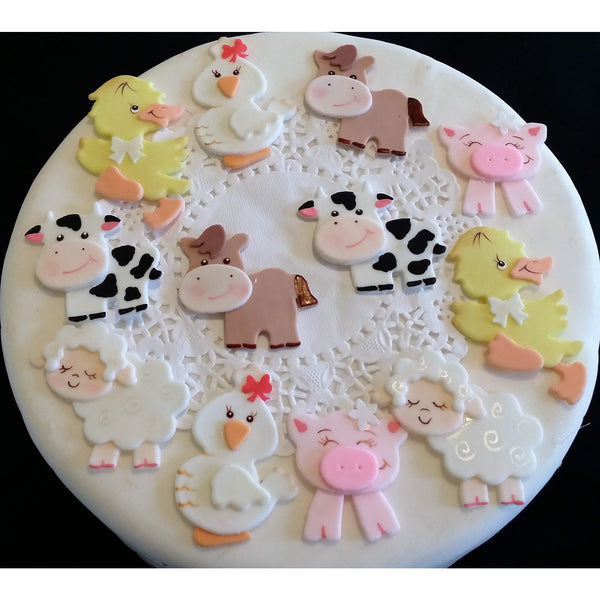 Farm Animals Cupcake Toppers Cute Baby Farm Animals Red Farm Decorations 12pcs - Cake Toppers Boutique