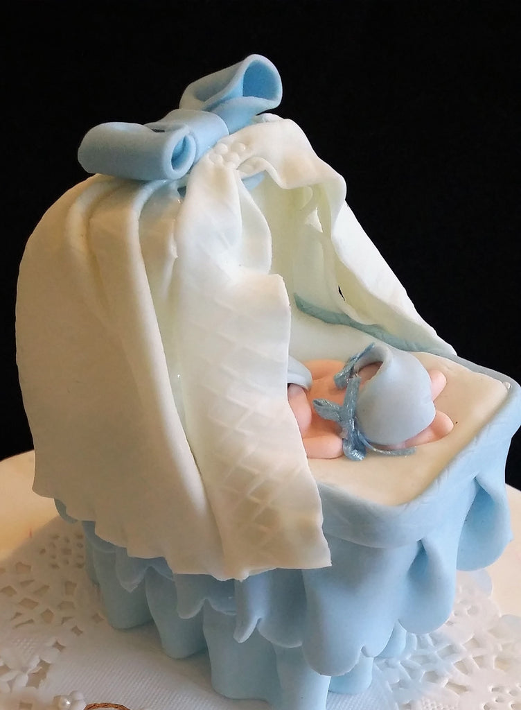 Baby on Bassinet Cake Topper in Pink, White or Blue Baby Shower Centerpiece Decorations - Cake Toppers Boutique