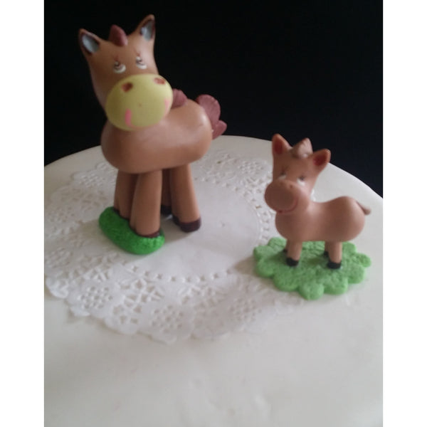 Horse and Pony Cake Topper Mommy and Baby Pony Cake Decoration Baby Pony Decor 2pcs - Cake Toppers Boutique