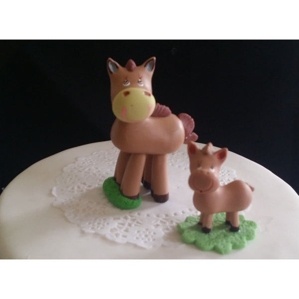 Horse and Pony Cake Topper Mommy and Baby Pony Cake Decoration Baby Pony Decor 2pcs - Cake Toppers Boutique