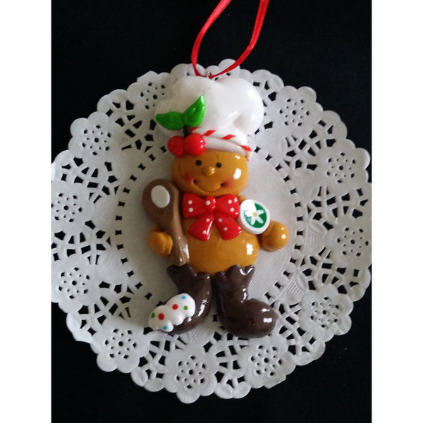 Gingebread Man Christmas Ornaments Ginger Man Chef Tree Decorations Red and Green Ormament - Cake Toppers Boutique