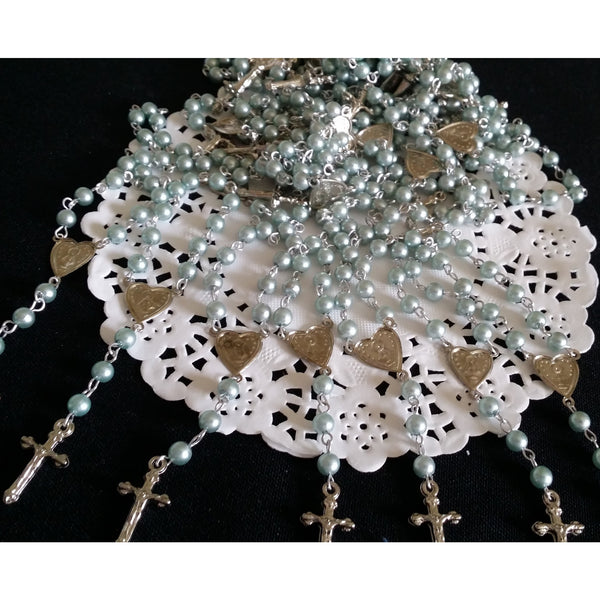 Silver Communion Rosary Favor Rosaries For Baptism and Communions in Pink, Blue and White  48pcs - Cake Toppers Boutique