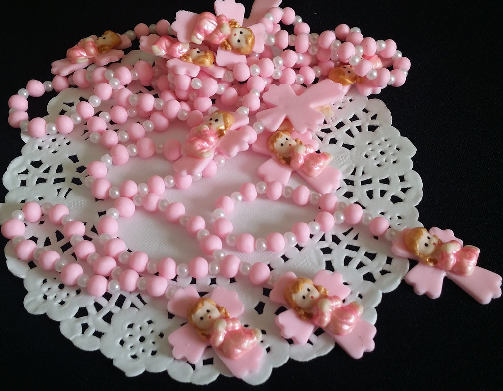 Baptism and Communion Rosary Favors Rosaries Keepsake in White, Pink or Blue Mini Rosaries 12 pcs - Cake Toppers Boutique