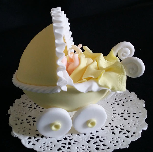 Baby Carriage Cake Topper Baby Shower Cake Decor Carriage Pink White Blue or Yellow - Cake Toppers Boutique