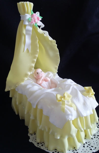 Baby Shower Cake Topper, Bassinet Cake Topper in White Pink Yellow or Blue - Cake Toppers Boutique