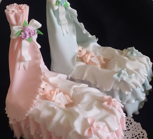 Baby Shower Cake Topper, Bassinet Cake Topper in White Pink Yellow or Blue - Cake Toppers Boutique
