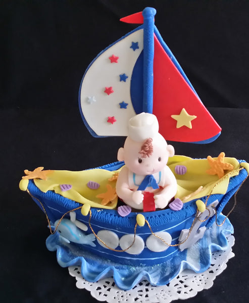 Nautical Cake Topper Sailor Cake Decoration Sailor Birthday Theme Topper - C T B