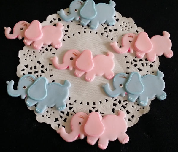 Elephant Cupcake Toppers Pink, Blue & Gray Baby Elephant Corsage Figurines 12pcs - Cake Toppers Boutique