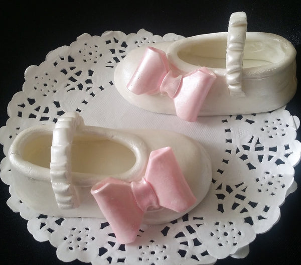White and Pink Baby Girl Shoes Cake Topper Baptism Girl Cake Decoration Filliable Baby Shower Favors - Cake Toppers Boutique