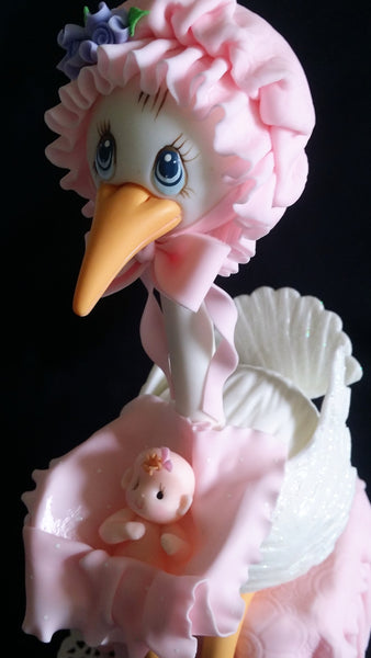 Pink Stork Cake Topper Baby Shower Decoration Baby Shower Centerpiece Stork Cake Decoration - Cake Toppers Boutique
