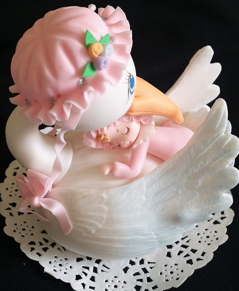 Stork with Baby Cake Topper Mommy Stork Topper Baby Shower Storks in Pink Yellow or Blue - Cake Toppers Boutique