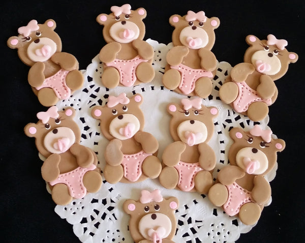 Teddy Bear Baby Shower Corsage Figurines Baby Bear for Cupcakes Pink or Blue Teddy Bear 12pcs - Cake Toppers Boutique