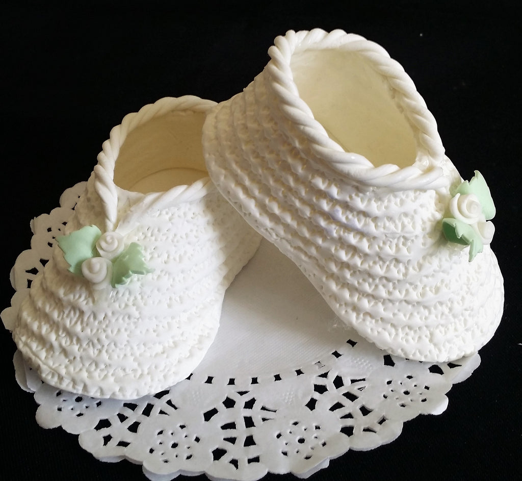 Baby Booties Cake Topper Baby Shoes Cake Decoration in Blue White Pink 2pcs - Cake Toppers Boutique
