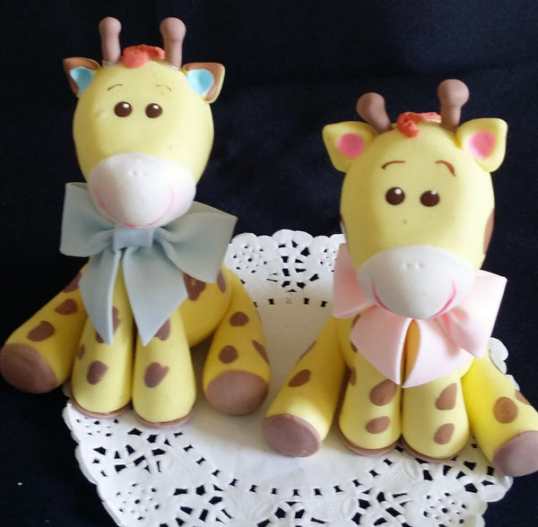 Baby Giraffe Cake Topper Giraffe Baby for Cake Decorations With Pink or Blue Bow - Cake Toppers Boutique