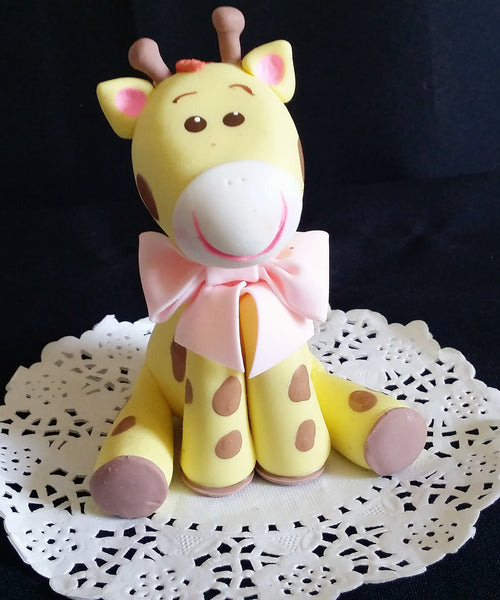 Baby Giraffe Cake Topper Giraffe Baby for Cake Decorations With Pink or Blue Bow - Cake Toppers Boutique