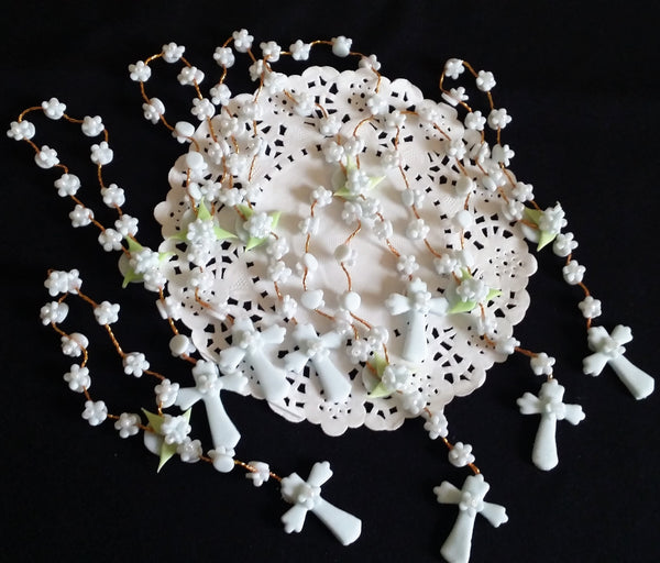 White Pink or Blue Rosaries Favors for Baptism and First Communions, Confirmations Keepsakes 12pcs - Cake Toppers Boutique