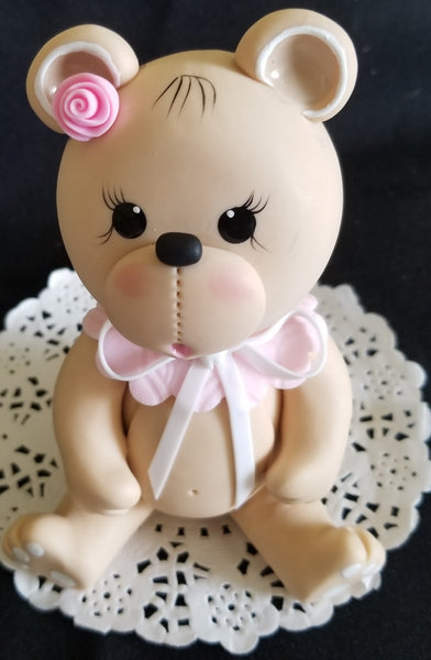 Pink Bear Cake Topper Pink Bear Cake Decorations Teddy Bear with Pink Bib Bear Cake Topper - Cake Toppers Boutique