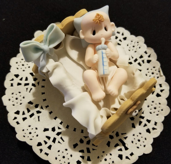 Baby Shower Cake Topper Baby on Crib Cake Decorations Baby Girl or Boy in Bassinet - Cake Toppers Boutique