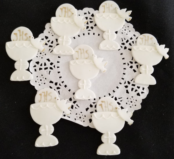 Communion Cupcake Topper Communion Chalice Figurines White and Gold Chalice Favors 12pcs - Cake Toppers Boutique