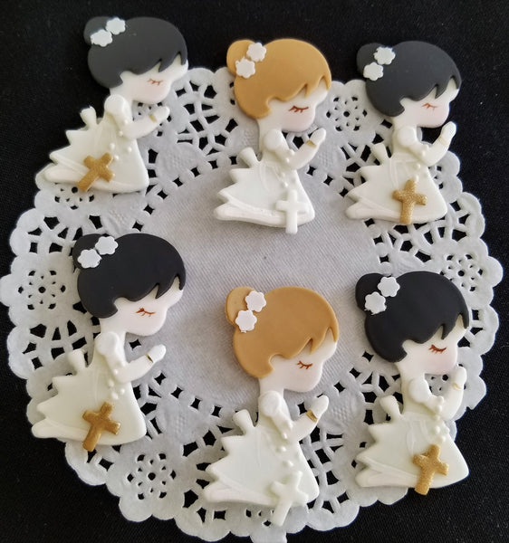 Baptism Cupcake Topper, Communion Child with Rosary, Baptism Cake Topper 12pcs - Cake Toppers Boutique