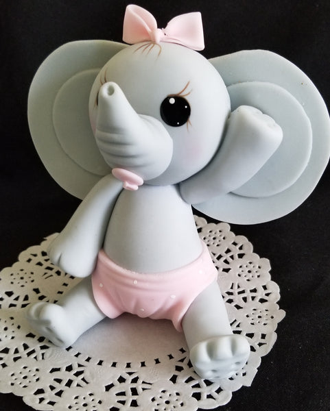 Elephant Cake Topper in  Gray with Pink or Blue Baby Elephant For Cake & Centerpieces - Cake Toppers Boutique