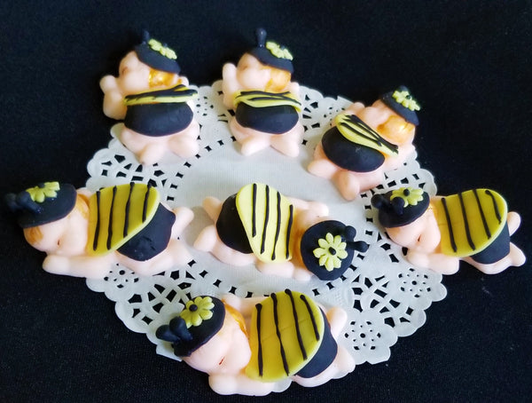 Bumble Bee Cupcake Toppers Baby Bumble Bee Corsage Figurines Baby Shower Decorations 12 Pcs - Cake Toppers Boutique