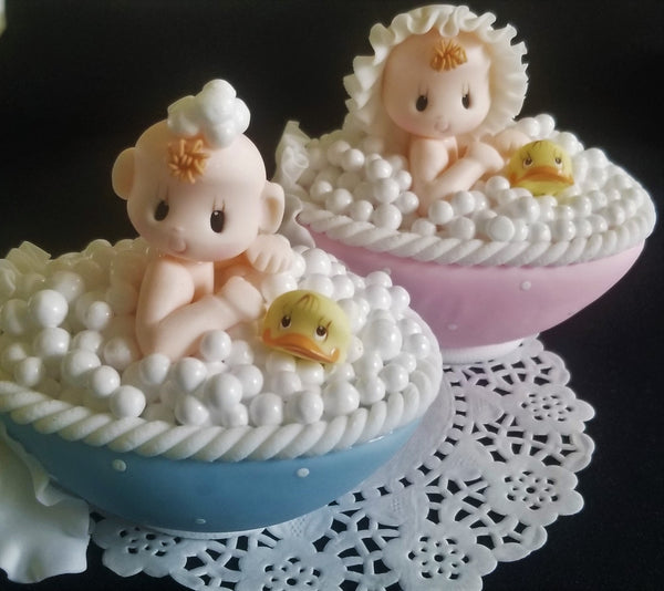 Twins Baby Shower Cake Toppers Baby Shower Decorations Baby on Bath Tub Baby Boy or Girl Cake Topper - Cake Toppers Boutique